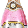 Шар (35''/89 см) Фигура, Бутылка Шампанское, Золотая корона, Розовый, 1 шт.
