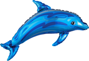 Шар (33''/84 см) Фигура, Дельфин, Голубой, 1 шт.