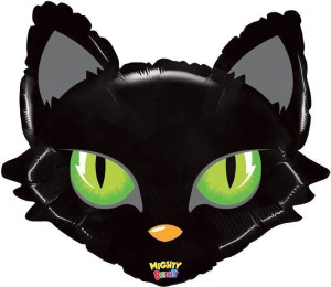 Шар (28''/71 см) Фигура, Голова, Зеленоглазая кошка, Черный, 1 шт.