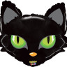 Шар (28''/71 см) Фигура, Голова, Зеленоглазая кошка, Черный, 1 шт.