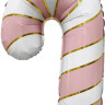 Шар (29''/74 см) Фигура, Леденец трость, Золотая полоска, Белый/Розовый, 1 шт.