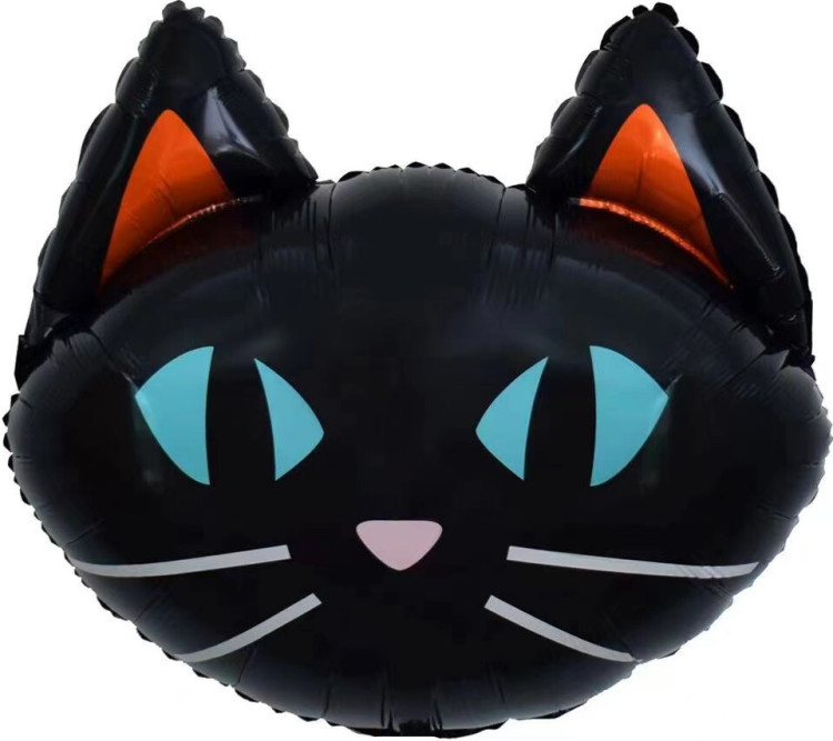 Шар (26''/66 см) Фигура, Голова, Кошка с голубыми глазами, Черный, 1 шт.