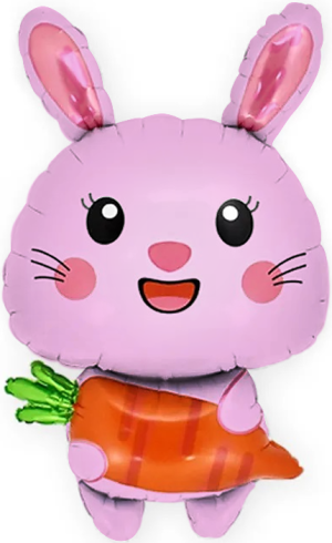 Шар (33''/84 см) Фигура, Зайка с морковкой, Розовый, 1 шт.