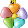 Шар (39''/99 см) Цветок, Ромашка с пчелкой (надув воздухом), Разноцветный, 1 шт.