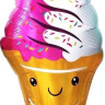 Шар (47''/119 см) Фигура, Мороженое, Вафельный рожок, Розовый/Белый, 1 шт.