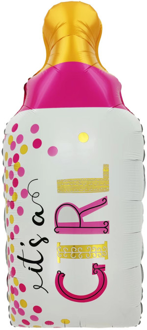 Шар (30''/76 см) Фигура, Бутылочка для малышки (конфетти), Розовый, 1 шт.