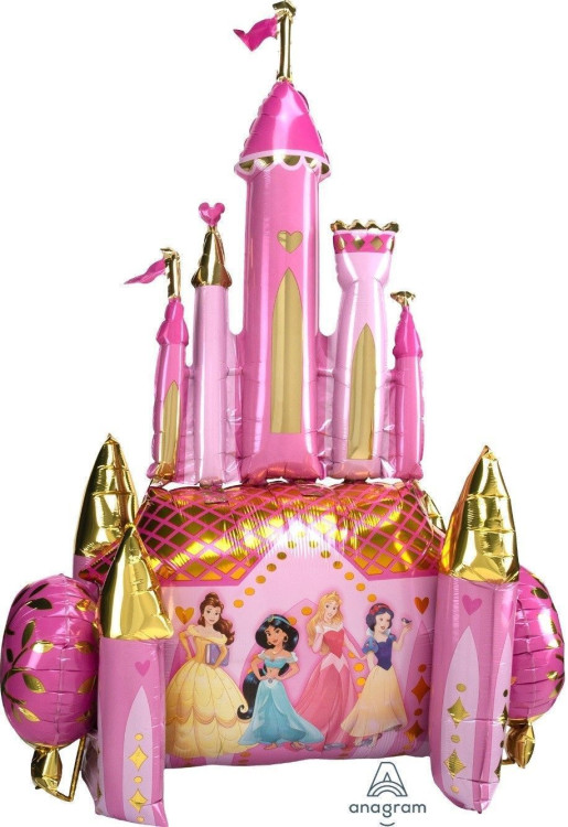 Шар (54''/137 см) Фигура на подставке, Сказочный Замок, Принцессы Диснея, Розовый, 1 шт. в упак.