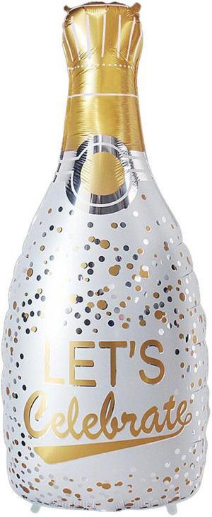 Шар (37''/94 см) Фигура, Бутылка Шампанское, Праздничное конфетти, Белый, 1 шт.