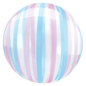 К 18 Сфера 3D Розово-голубые полоски / 1 шт /, Воздушный шар (Китай)