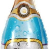 Шар (35''/89 см) Фигура, Бутылка Шампанское, Золотая корона, Голубой, 1 шт.