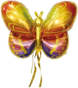 Шар 3D (37''/94 см) Фигура, Бабочка, Карнавальные крылья, Золото, 1 шт.