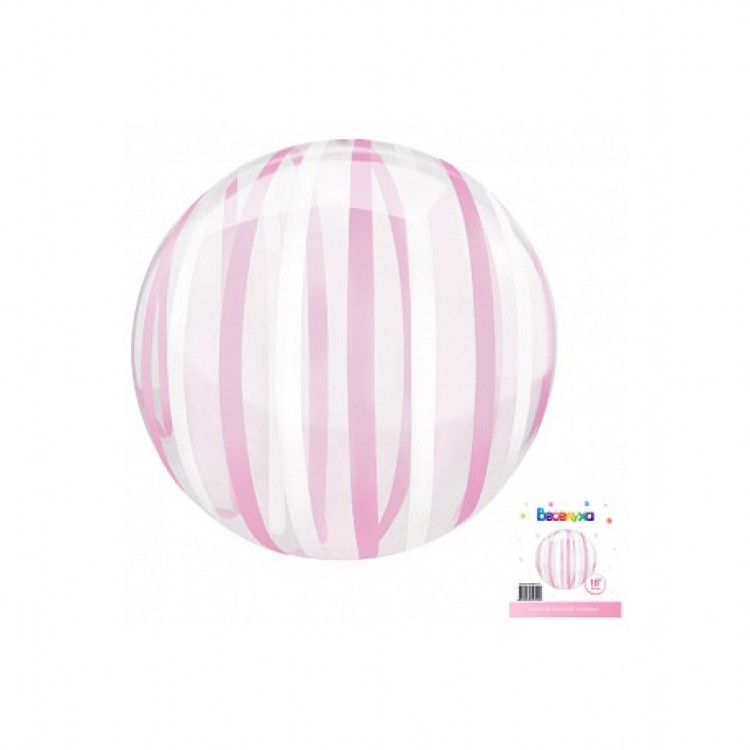 К 18 Сфера 3D Розовые полоски / 1 шт /, Воздушный шар (Китай)