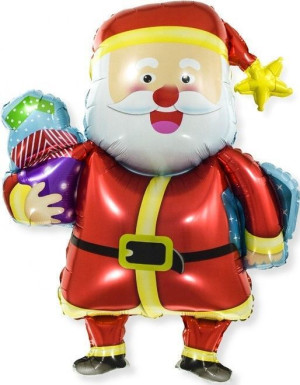 Шар (37''/94 см) Фигура, Веселый Дед Мороз с подарками, 1 шт.