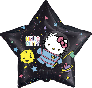 Шар (22''/56 см) Звезда, Hello Kitty, Космонавт, Черный, 1 шт. в уп.