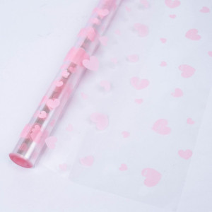 Упаковочная пленка (0,7*7,5 м) Сердечки, Нежно-розовый, 1 шт.