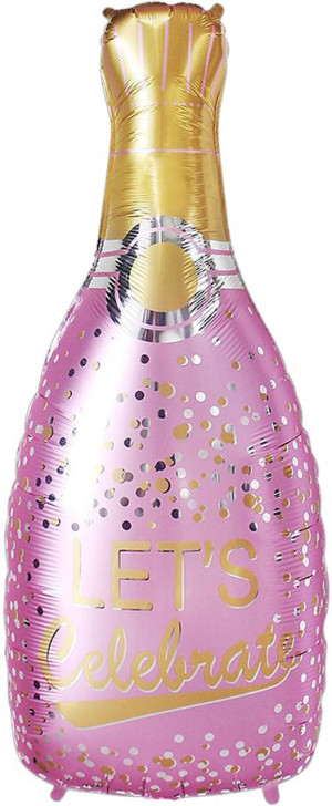Шар (37''/94 см) Фигура, Бутылка Шампанское, Праздничное конфетти, Розовый, 1 шт.