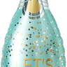 Шар (37''/94 см) Фигура, Бутылка Шампанское, Праздничное конфетти, Голубой, 1 шт.