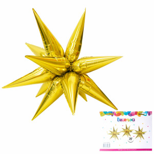 К 20 Звезда составная 12 лучиков Золото в упаковке /  Exploding Star Gold 12pcs Set / К 20 / Фольгированный шар (Китай)