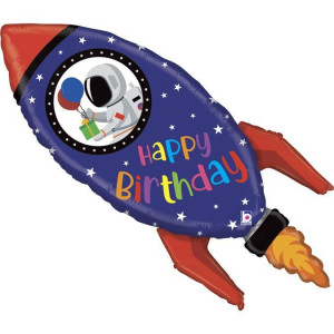 Шар (40''/102 см) Фигура, Космическая ракета, С Днем Рождения, 1 шт.