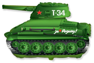 Шар (31''/79 см) Фигура, Танк Т-34, Зеленый, 1 шт.