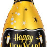 Шар (38''/97 см) Фигура, Бутылка Шампанское, С Новым Годом! (бокалы), Золото, 1 шт.