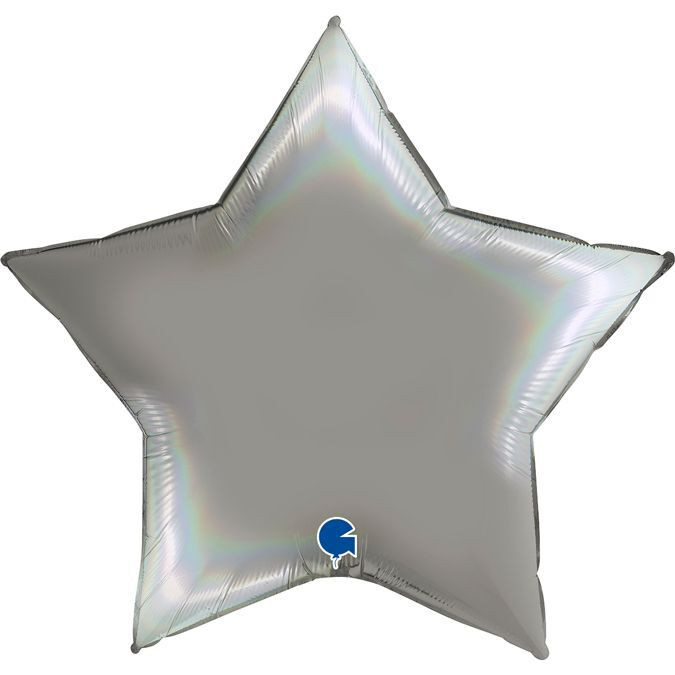 Шар (36''/91 см) Звезда, Платиновое серебро, Голография, 1 шт.