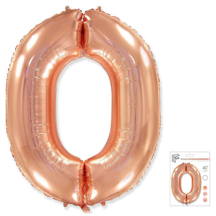 И 40 Цифра "0" розовое золото в упаковке / Zero / 1 шт /, Фольгированный шар (Испания)
