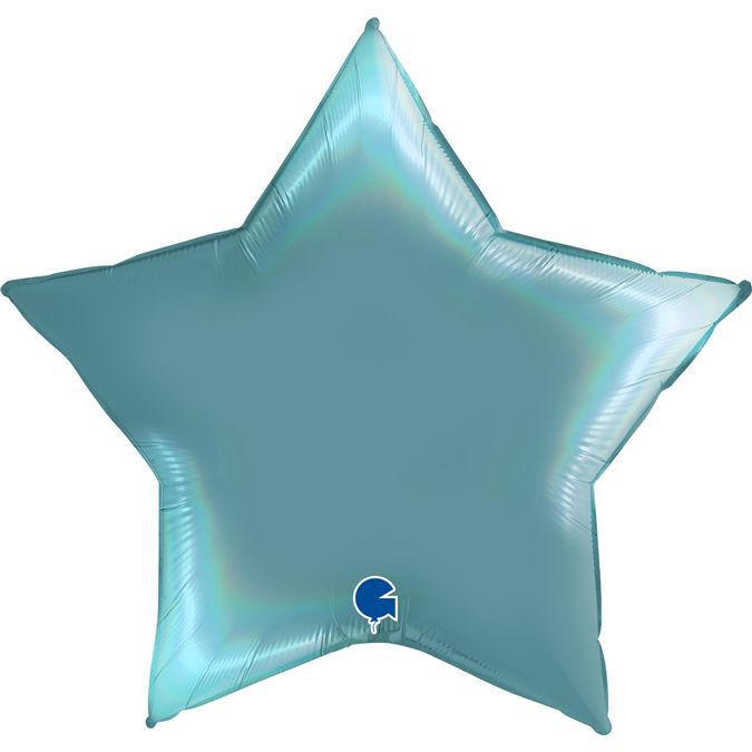 Шар (36''/91 см) Звезда, Лазурно-голубой, Голография, 1 шт.